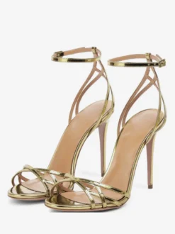 Sandales À Talons Hauts Sexy Femme Chaussures De Soirée Dorées Bride Croisée Métallisées