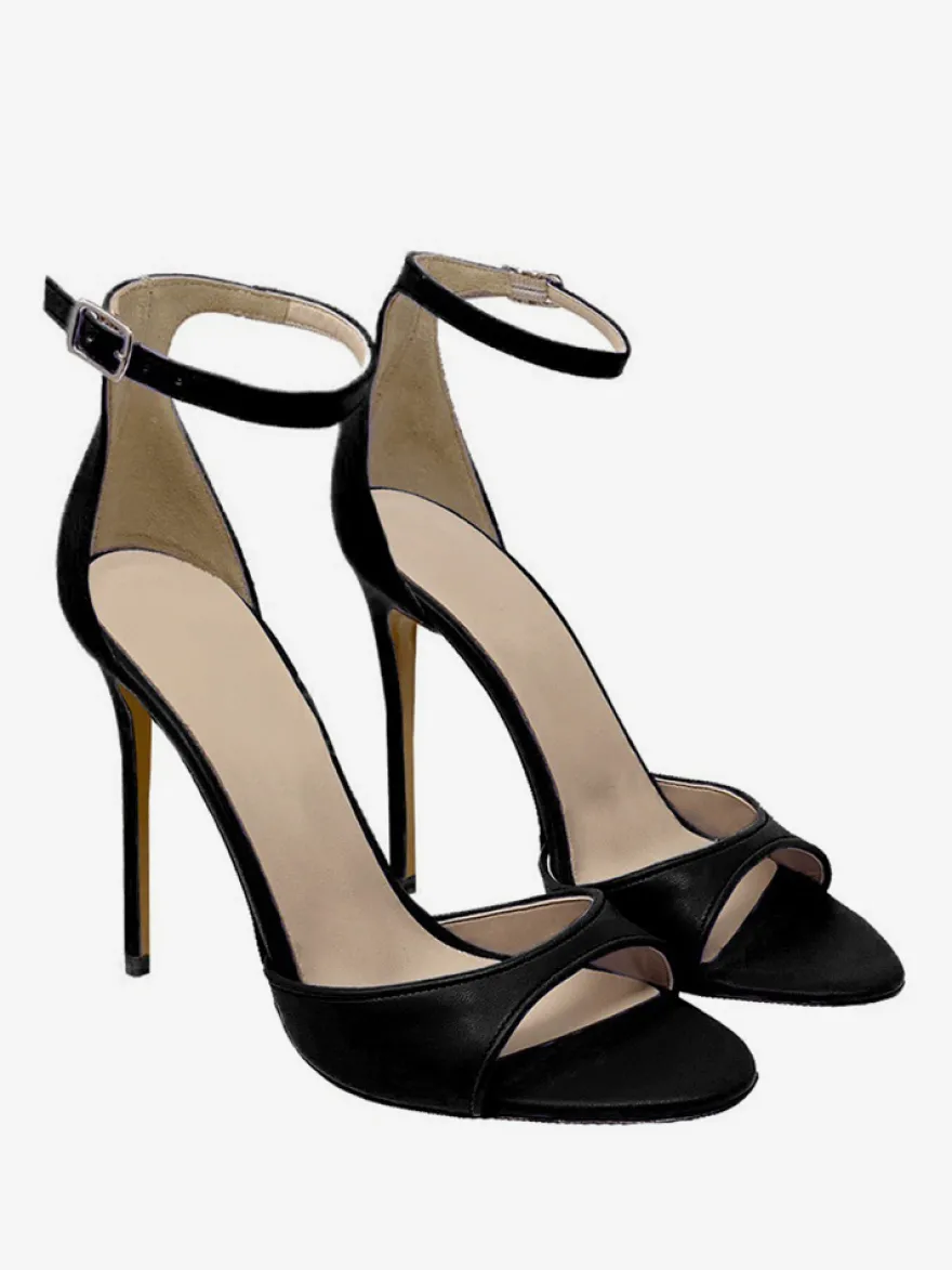 Sandales à talons noirs à bout ouvert et bride à la cheville