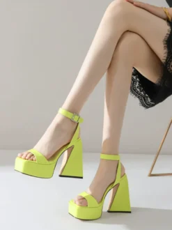Sandales à talons pour femmes bout carré plateforme talon épais chaussures de soirée