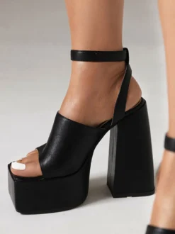 Sandales à talons pour femmes Bout carré Talon épais Sandales en faux cuir