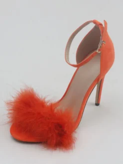 Sandales à talons pour femmes Bout ouvert Détail en fausse fourrure Sandales à talons aiguilles