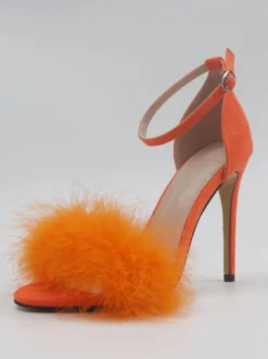Sandales à talons pour femmes Bout ouvert Détail en fausse fourrure Sandales à talons aiguilles
