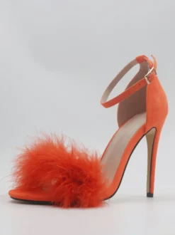 Sandales à talons pour femmes Bout ouvert Détail en fausse fourrure Sandales à talons aiguilles