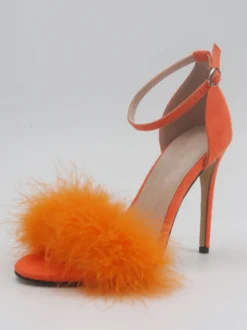 Sandales à talons pour femmes Bout ouvert Détail en fausse fourrure Sandales à talons aiguilles