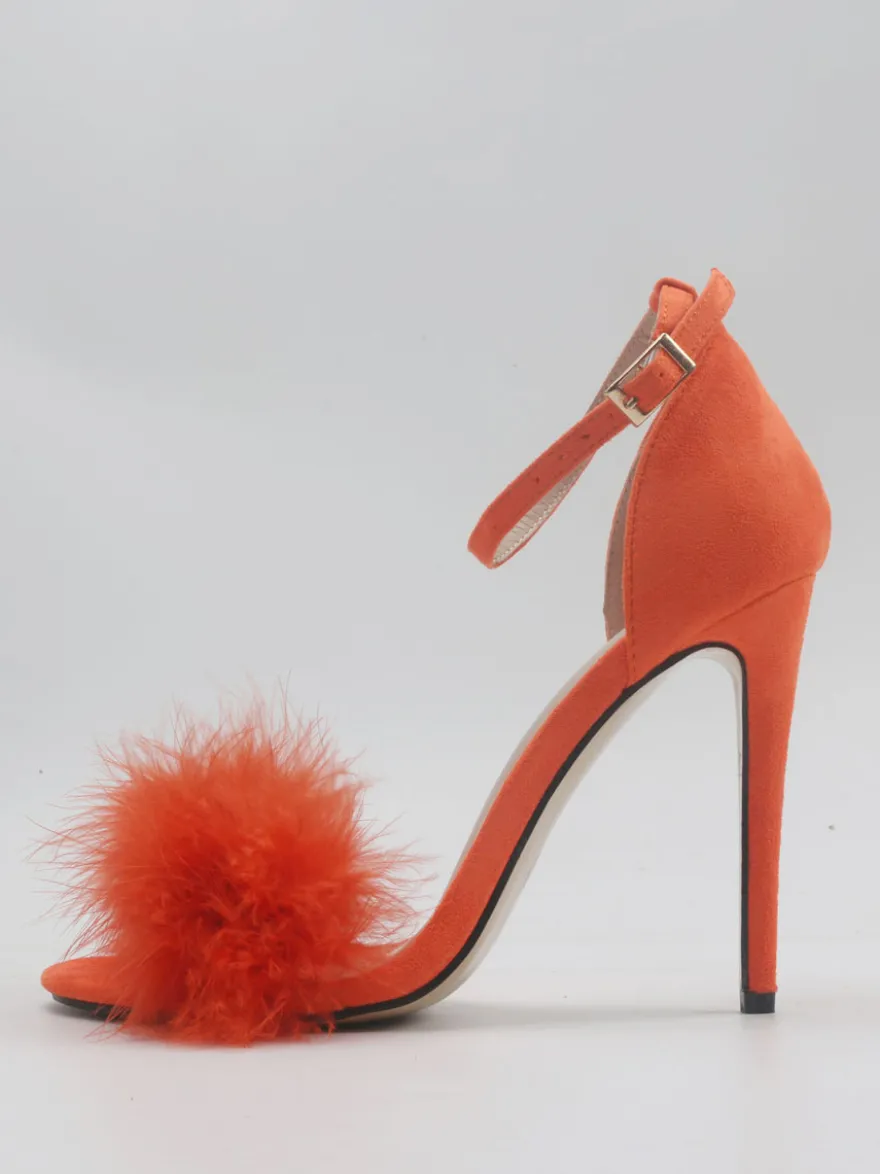 Sandales à talons pour femmes Bout ouvert Détail en fausse fourrure Sandales à talons aiguilles