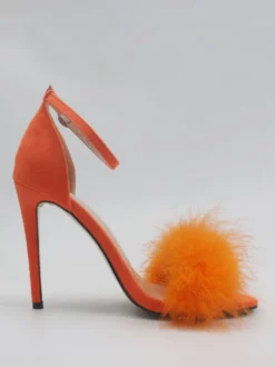 Sandales à talons pour femmes Bout ouvert Détail en fausse fourrure Sandales à talons aiguilles