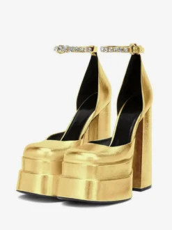 Sandales À Talons Pour Femmes À Bout Rond Talon Bottier Chaussures Cuir PU