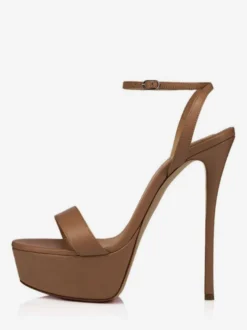 Sandales À Talons Pour Femmes Nude Cuir Véritable Plateforme Talon Aiguille Bride À La Cheville Sandales Habillées