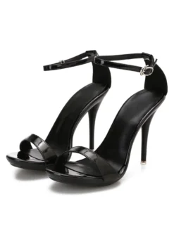Sandales à talons pour femmes talon aiguille rouge bout ouvert en cuir PU sandales d'été décontractées