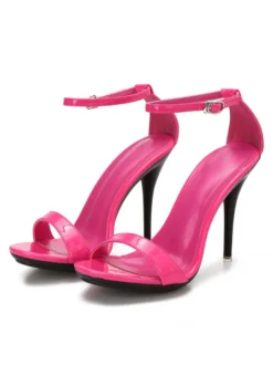 Sandales à talons pour femmes talon aiguille rouge bout ouvert en cuir PU sandales d'été décontractées