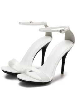 Sandales à talons pour femmes talon aiguille rouge bout ouvert en cuir PU sandales d'été décontractées