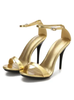 Sandales à talons pour femmes talon aiguille rouge bout ouvert en cuir PU sandales d'été décontractées