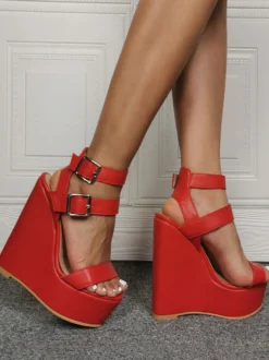 Sandales à talons sexy grande taille en cuir PU blanc talon compensé chaussures sexy chaussures grande taille