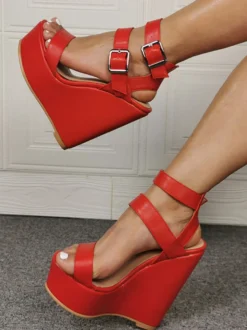 Sandales à talons sexy grande taille en cuir PU blanc talon compensé chaussures sexy chaussures grande taille