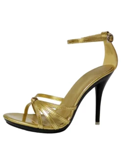 Sandales à talons sexy Talon aiguille noir à bout ouvert en cuir PU Talons à bride à la cheville