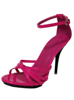 Sandales à talons sexy Talon aiguille noir à bout ouvert en cuir PU Talons à bride à la cheville