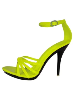 Sandales à talons sexy Talon aiguille noir à bout ouvert en cuir PU Talons à bride à la cheville