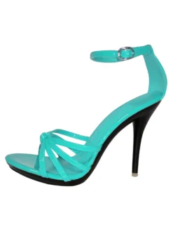 Sandales à talons sexy Talon aiguille noir à bout ouvert en cuir PU Talons à bride à la cheville