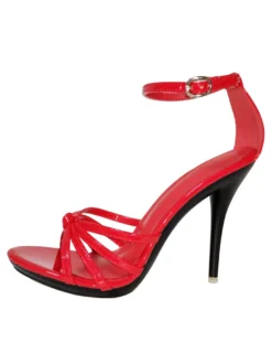 Sandales à talons sexy Talon aiguille noir à bout ouvert en cuir PU Talons à bride à la cheville