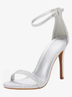 Sandales à talons talon aiguille noir bout rond talons en cuir PU bride à la cheville