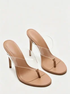 Sandales tongs noires à talons hauts et dos nu