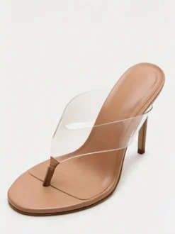 Sandales tongs noires à talons hauts et dos nu