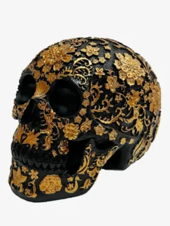 Sculpture de crâne florale d'Halloween en résine décoration gothique pour bar pièce maîtresse