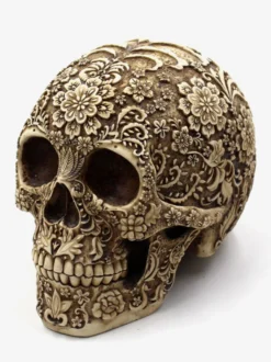 Sculpture de crâne florale d'Halloween en résine décoration gothique pour bar pièce maîtresse