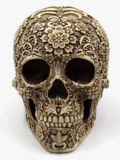 Sculpture de crâne florale d'Halloween en résine décoration gothique pour bar pièce maîtresse