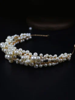 Serre-tête de mariage décoré des perles or accessoire de mariage