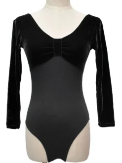 Sexy costume de danse ballet en velours de soie élégant unicolore moulant Combinaison Déguisements Halloween