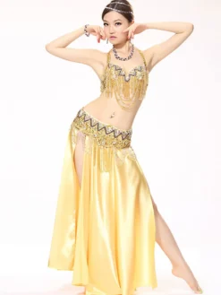 Sexy costume de danse orientale mode en satin mat en fibre polyester multicolore Danseuse orientale réglable Performance Déguisements Halloween