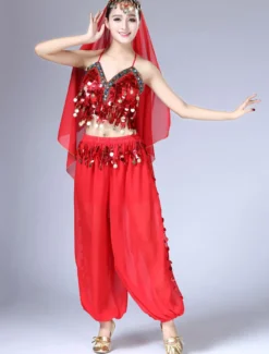 Sexy costume de danse orientale en chiffon en fibre polyester unicolore Danseuse orientale Performance Déguisements Halloween