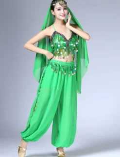 Sexy costume de danse orientale en chiffon en fibre polyester unicolore Danseuse orientale Performance Déguisements Halloween