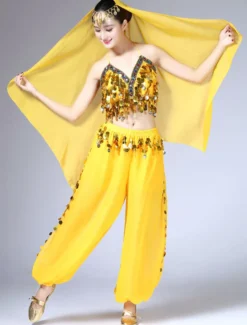Sexy costume de danse orientale en chiffon en fibre polyester unicolore Danseuse orientale Performance Déguisements Halloween