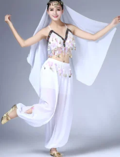 Sexy costume de danse orientale en chiffon en fibre polyester unicolore Danseuse orientale Performance Déguisements Halloween