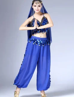 Sexy costume de danse orientale en chiffon en fibre polyester unicolore Danseuse orientale Performance Déguisements Halloween