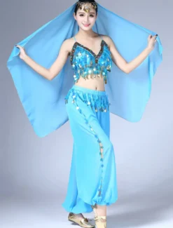 Sexy costume de danse orientale en chiffon en fibre polyester unicolore Danseuse orientale Performance Déguisements Halloween