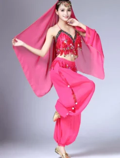 Sexy costume de danse orientale en chiffon en fibre polyester unicolore Danseuse orientale Performance Déguisements Halloween