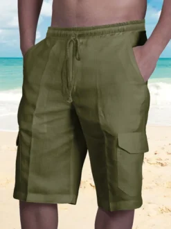 Short cargo de plage pour homme taille élastique short d'été léger avec poches