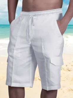 Short cargo de plage pour homme taille élastique short d'été léger avec poches