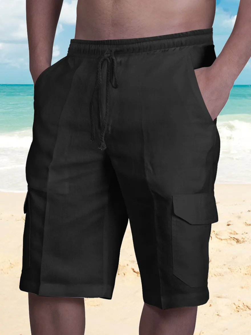 Short cargo de plage pour homme taille élastique short d'été léger avec poches