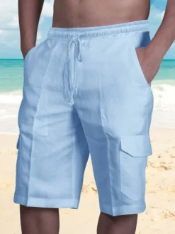 Short cargo de plage pour homme taille élastique short d'été léger avec poches