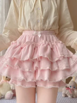 Short Lolita rose en dentelle à volants Sweet Lolita Bloomers