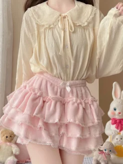 Short Lolita rose en dentelle à volants Sweet Lolita Bloomers