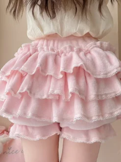 Short Lolita rose en dentelle à volants Sweet Lolita Bloomers