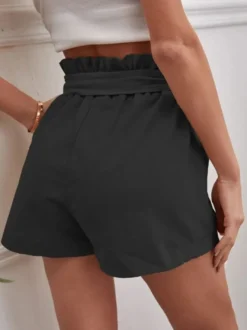 Shorts Femme Coupe Cintrée à Lacets Unicolore