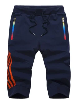 Shorts pour hommes bloc de couleur taille élastique été quotidien décontracté bleu profond shorts pour hommes