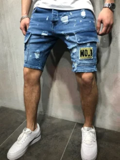 Shorts pour hommes en détresse Spring Street Wear Bas de plage bleu ciel clair