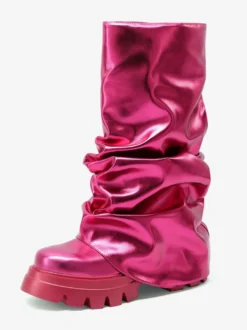 Silver Slouch Boots Bottillons plats à bout rond pour femmes